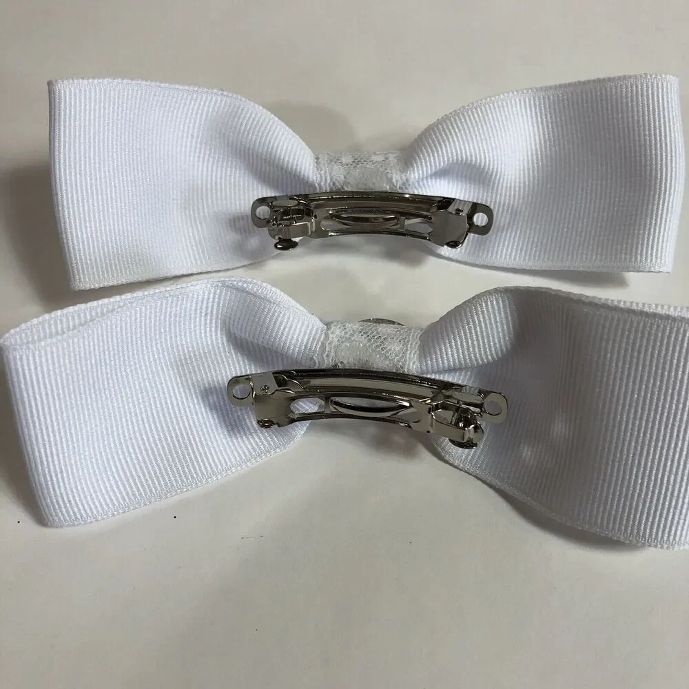 Hair Clip Barrette Lot Ribbon Bow - White and Red Plaid - Trendy New Coquette